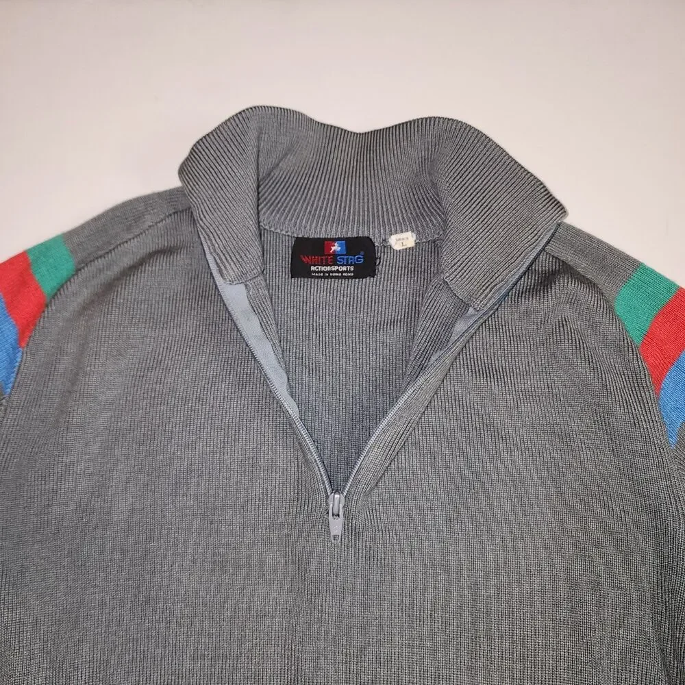 Vintage White Stag Grey Wool Blend Quarter Zip Pullover Sweater Size L - Picture 3 of 7